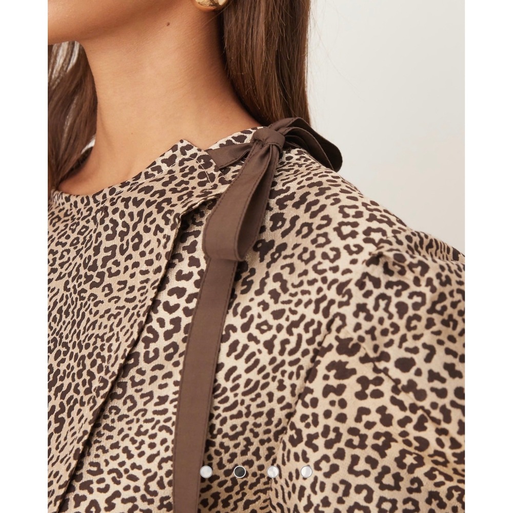 Ghospell Leopard Print Bow Detail Mini Dress M+ US8 Textured Animal Print DRG891 - Picture 3 of 12